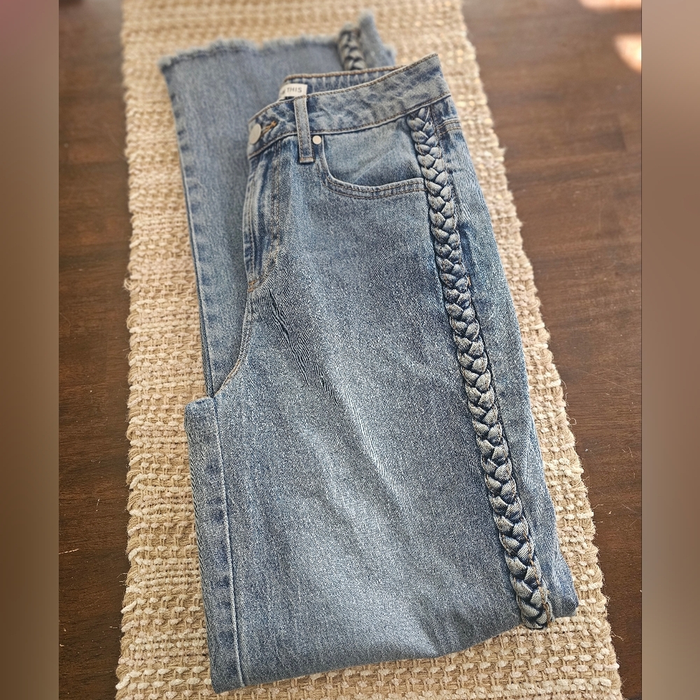 And Now This Women's Braided Trim High Rise Straight Leg Jeans Size 26/2